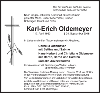 Traueranzeige von Karl-Erich Oldemeyer von Neue Osnabrücker Zeitung GmbH & Co. KG