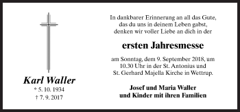 Traueranzeige von Karl Waller von Neue Osnabrücker Zeitung GmbH & Co. KG