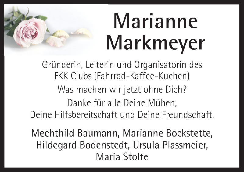  Traueranzeige für Marianne Markmeyer vom 05.09.2018 aus Neue Osnabrücker Zeitung GmbH & Co. KG