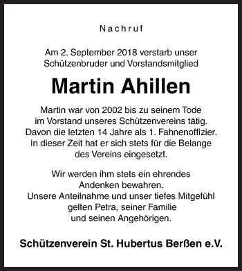 Traueranzeige von Martin Ahillen von Neue Osnabrücker Zeitung GmbH & Co. KG