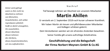 Traueranzeige von Martin Ahillen von Neue Osnabrücker Zeitung GmbH & Co. KG