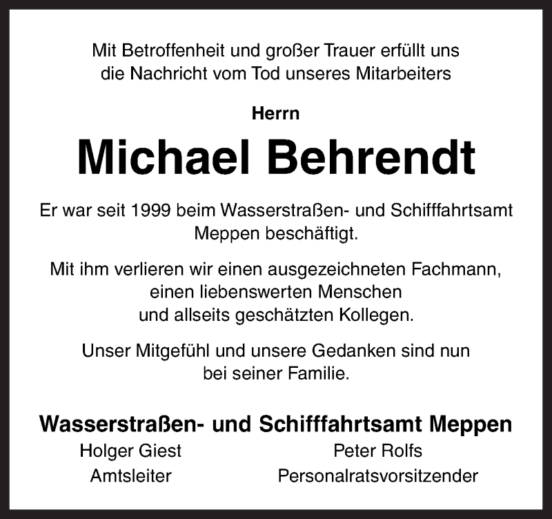 Traueranzeige für Michael Behrendt vom 22.09.2018 aus Neue Osnabrücker Zeitung GmbH & Co. KG
