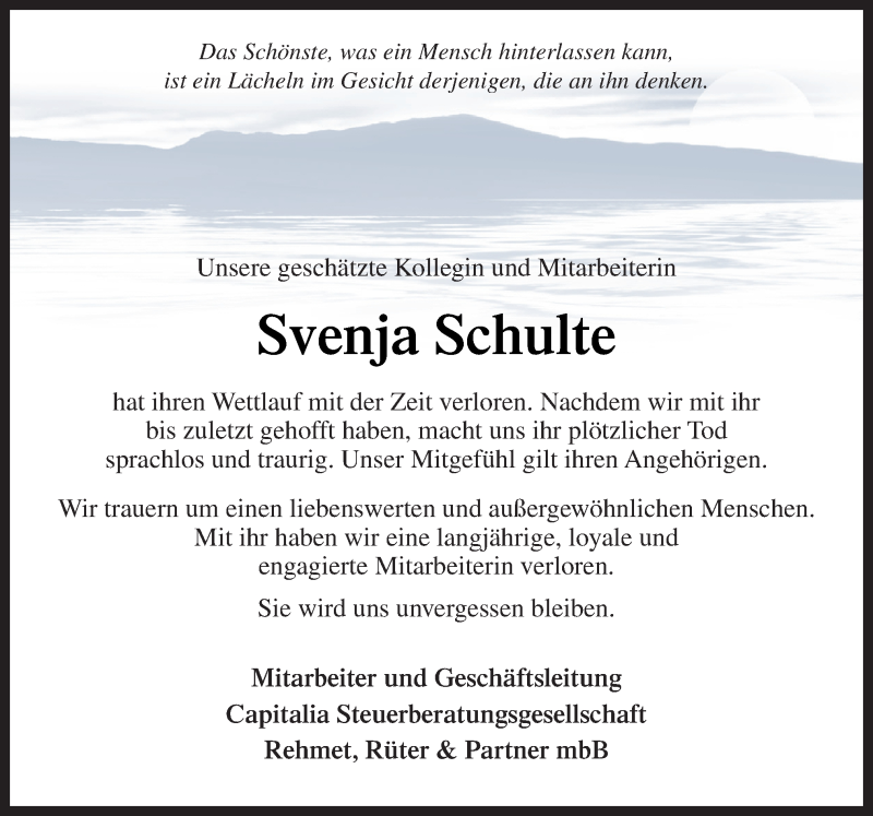  Traueranzeige für Svenja Schulte vom 15.09.2018 aus Neue Osnabrücker Zeitung GmbH & Co. KG