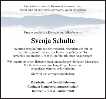 Traueranzeige von Svenja Schulte von Neue Osnabrücker Zeitung GmbH & Co. KG