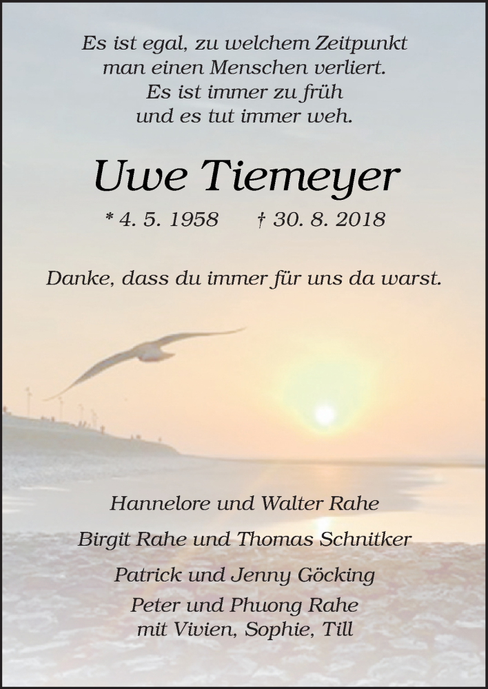  Traueranzeige für Uwe Tiemeyer vom 03.09.2018 aus Neue Osnabrücker Zeitung GmbH & Co. KG