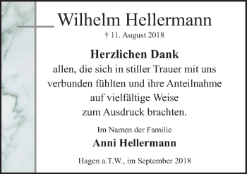 Traueranzeige von Wilhelm Hellermann von Neue Osnabrücker Zeitung GmbH & Co. KG