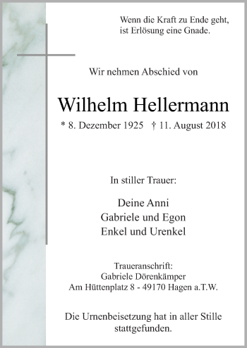 Traueranzeige von Wilhelm Hellermann von Neue Osnabrücker Zeitung GmbH & Co. KG