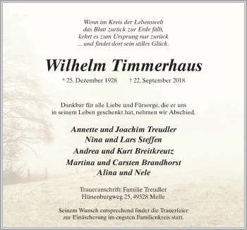 Traueranzeige von Wilhelm Timmerhaus von Neue Osnabrücker Zeitung GmbH & Co. KG