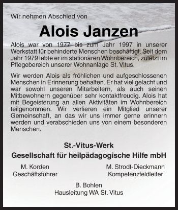 Traueranzeige von Alois Janzen von Neue Osnabrücker Zeitung GmbH & Co. KG