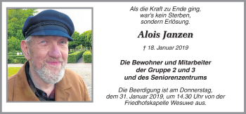 Traueranzeige von Alois Janzen von Neue Osnabrücker Zeitung GmbH & Co. KG