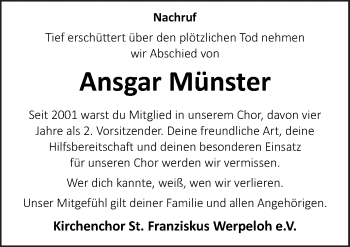 Traueranzeige von Ansgar Münster von Neue Osnabrücker Zeitung GmbH & Co. KG