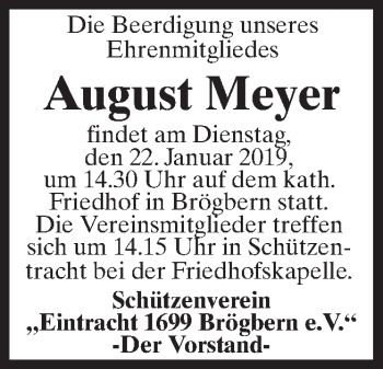 Traueranzeige von August Meyer von Neue Osnabrücker Zeitung GmbH & Co. KG