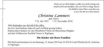 Traueranzeige von Christine Lammers von Neue Osnabrücker Zeitung GmbH & Co. KG