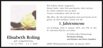 Traueranzeige von Elisabeth Roling von Neue Osnabrücker Zeitung GmbH & Co. KG