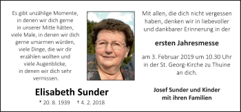 Traueranzeige von Elisabeth Sunder von Neue Osnabrücker Zeitung GmbH & Co. KG