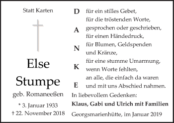 Traueranzeige von Else Stumpe von Neue Osnabrücker Zeitung GmbH & Co. KG