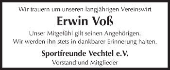 Traueranzeige von Erwin Voß von Neue Osnabrücker Zeitung GmbH & Co. KG