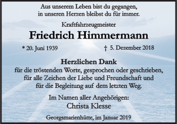 Traueranzeige von Friedrich Himmermann von Neue Osnabrücker Zeitung GmbH & Co. KG