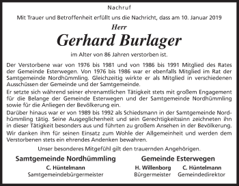 Traueranzeige von Gerhard Burlager von Neue Osnabrücker Zeitung GmbH & Co. KG