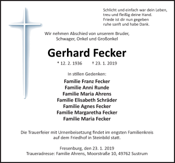 Traueranzeige von Gerhard Fecker von Neue Osnabrücker Zeitung GmbH & Co. KG