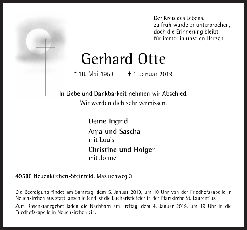  Traueranzeige für Gerhard Otte vom 03.01.2019 aus Neue Osnabrücker Zeitung GmbH & Co. KG