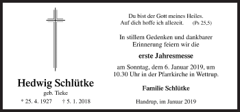 Traueranzeige von Hedwig Schlütke von Neue Osnabrücker Zeitung GmbH & Co. KG