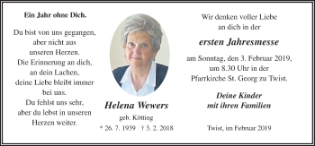Traueranzeige von Helena Wewers von Neue Osnabrücker Zeitung GmbH & Co. KG