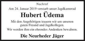 Traueranzeige von Hubert Üdema von Neue Osnabrücker Zeitung GmbH & Co. KG