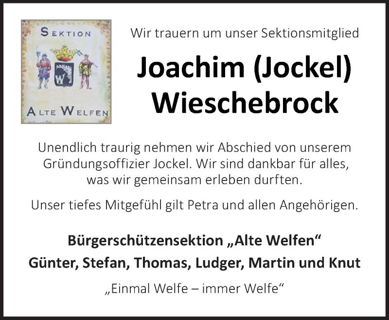  Traueranzeige für Joachim Wieschebrock vom 26.01.2019 aus Neue Osnabrücker Zeitung GmbH & Co. KG