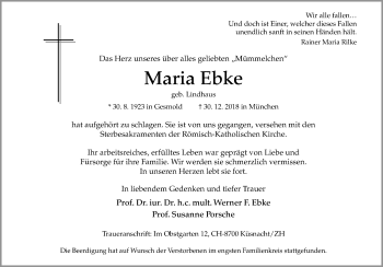 Traueranzeige von Maria Ebke von Neue Osnabrücker Zeitung GmbH & Co. KG