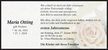 Traueranzeige von Maria Otting von Neue Osnabrücker Zeitung GmbH & Co. KG