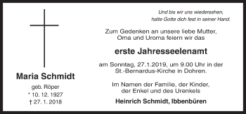Traueranzeige von Maria Schmidt von Neue Osnabrücker Zeitung GmbH & Co. KG