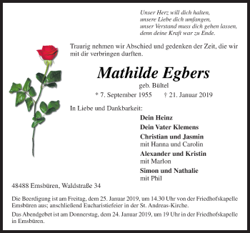 Traueranzeige von Mathilde Egbers von Neue Osnabrücker Zeitung GmbH & Co. KG