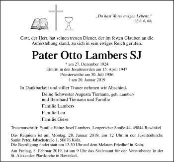 Traueranzeige von Otto Lambers von Neue Osnabrücker Zeitung GmbH & Co. KG