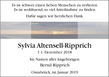 Traueranzeige von Sylvia Altensell-Ripprich von Neue Osnabrücker Zeitung GmbH & Co. KG