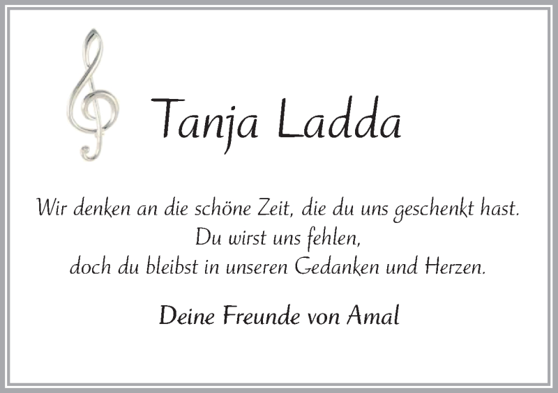  Traueranzeige für Tanja Ladda vom 26.01.2019 aus Neue Osnabrücker Zeitung GmbH & Co. KG