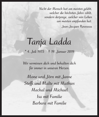 Traueranzeige von Tanja Ladda von Neue Osnabrücker Zeitung GmbH & Co. KG