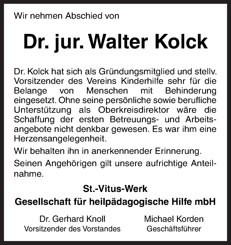  Traueranzeige für Walter Kolck vom 24.01.2019 aus Neue Osnabrücker Zeitung GmbH & Co. KG