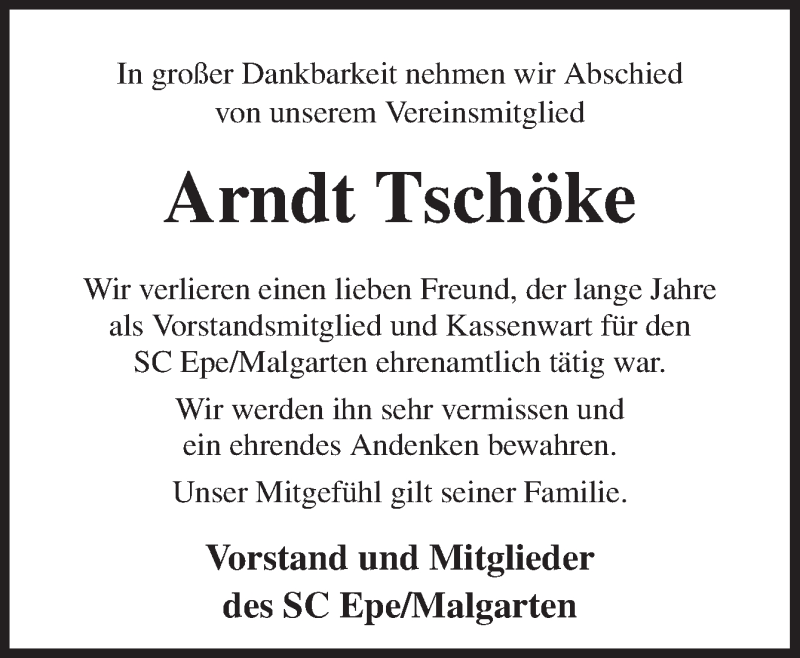  Traueranzeige für Arndt Tschöke vom 23.10.2019 aus Neue Osnabrücker Zeitung GmbH & Co. KG