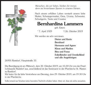 Traueranzeige von Bernhardina Lammers von Neue Osnabrücker Zeitung GmbH & Co. KG