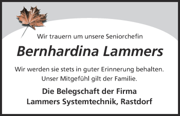 Traueranzeige von Bernhardina Lammers von Neue Osnabrücker Zeitung GmbH & Co. KG