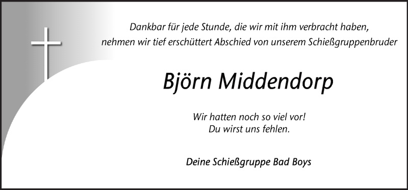  Traueranzeige für Björn Middendorp vom 07.10.2019 aus Neue Osnabrücker Zeitung GmbH & Co. KG