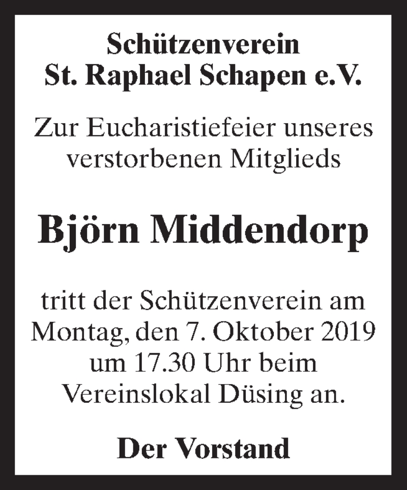  Traueranzeige für Björn Middendorp vom 05.10.2019 aus Neue Osnabrücker Zeitung GmbH & Co. KG