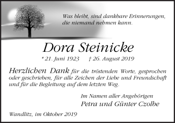 Traueranzeige von Dora Steinicke von Neue Osnabrücker Zeitung GmbH & Co. KG