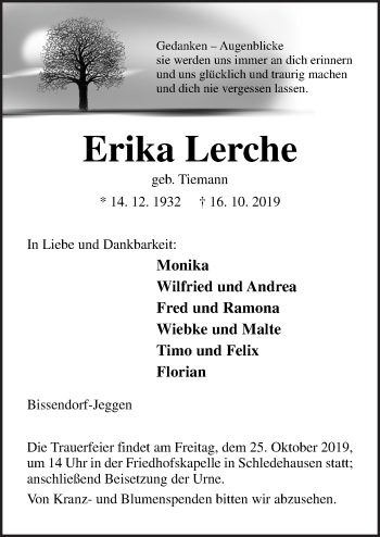 Traueranzeige von Erika Lerche von Neue Osnabrücker Zeitung GmbH & Co. KG