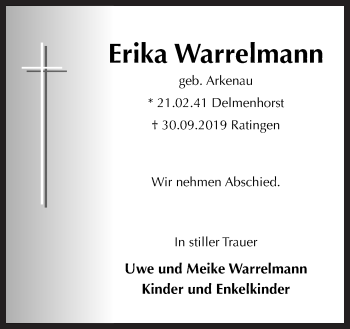 Traueranzeige von Erika Warrelmann von Neue Osnabrücker Zeitung GmbH & Co. KG