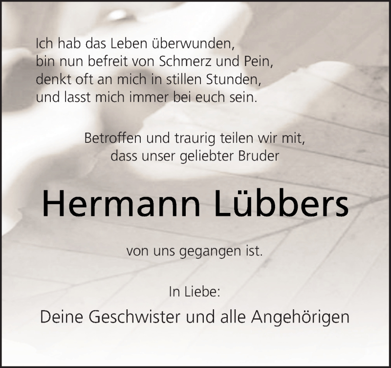  Traueranzeige für Hermann Lübbers vom 23.10.2019 aus Neue Osnabrücker Zeitung GmbH & Co. KG