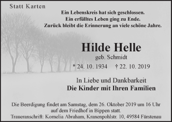 Traueranzeige von Hilde Helle von Neue Osnabrücker Zeitung GmbH & Co. KG