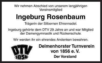 Traueranzeige von Ingeburg Rosenbaum von Neue Osnabrücker Zeitung GmbH & Co. KG