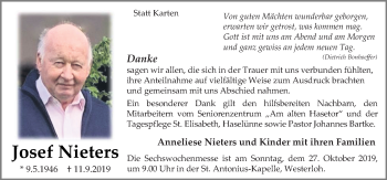 Traueranzeige von Josef Nieters von Neue Osnabrücker Zeitung GmbH & Co. KG